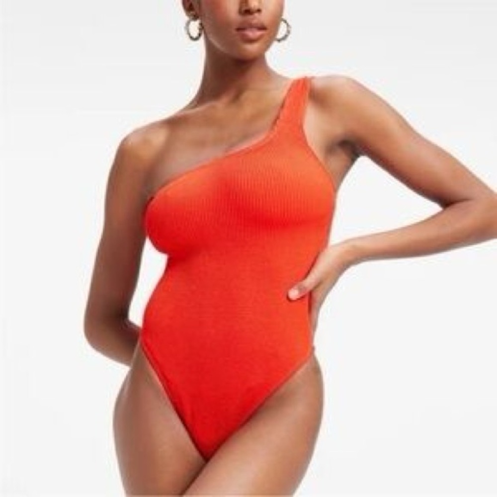Good American Always Fits One Shoulder One Piece Swimsuit Poppy Red NWT Size XS
